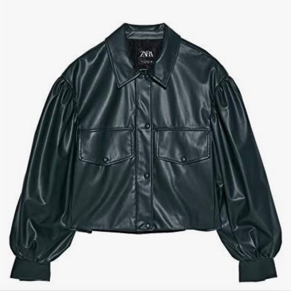 Zara woman’s green cropped faux leather jacket - Picture 5 of 7